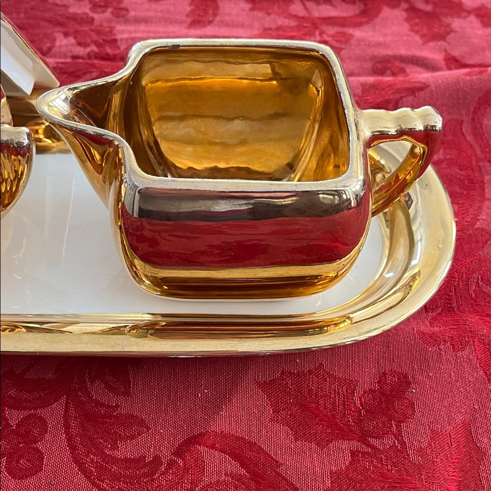 Homer Laughlin “Eggshell” Gold  Creamer & Sugar  - warranted 22 karat Gold - Picture 3 of 12